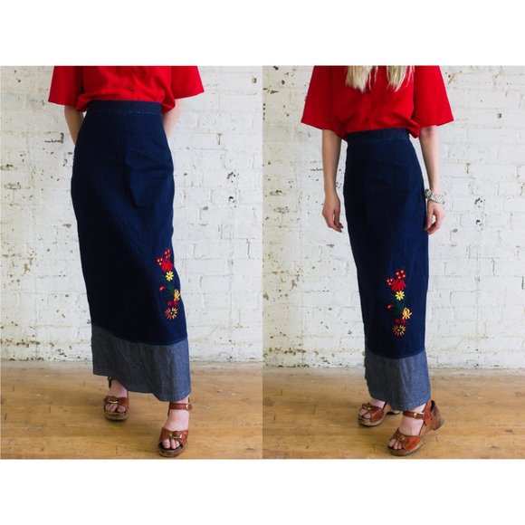 Vintage 1970s Denim Maxi Skirt - Picture 1 of 3